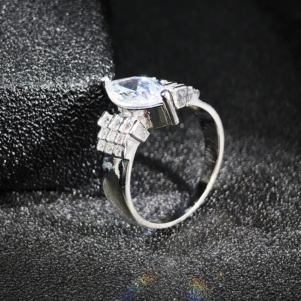 جديد فاخر فضي اللون النساء خواتم زهرة فاخرة الزفاف المشاركة البنصر للمجوهرات الفاخرة R4585 #2