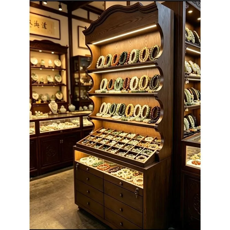 Retro wood jewelry display cabinet, medieval jewelry high cabinet, necklace earring display cabinet, glass display cabinet