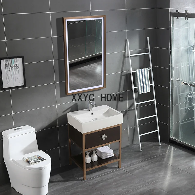 

Nordic Light Luxury Bathroom Cabinet Combination Floor Wash Basin Bathroom Waterproof Washstand Stainless Steel