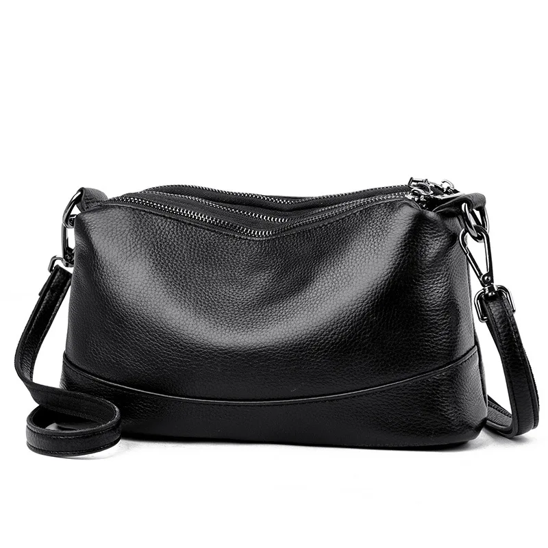 Genuine Leather Women\'s Bag New Fashion Versatile Multi Layer Multi Zipper Single Shoulder Bag Top Layer Cowhide Crossbody Bag