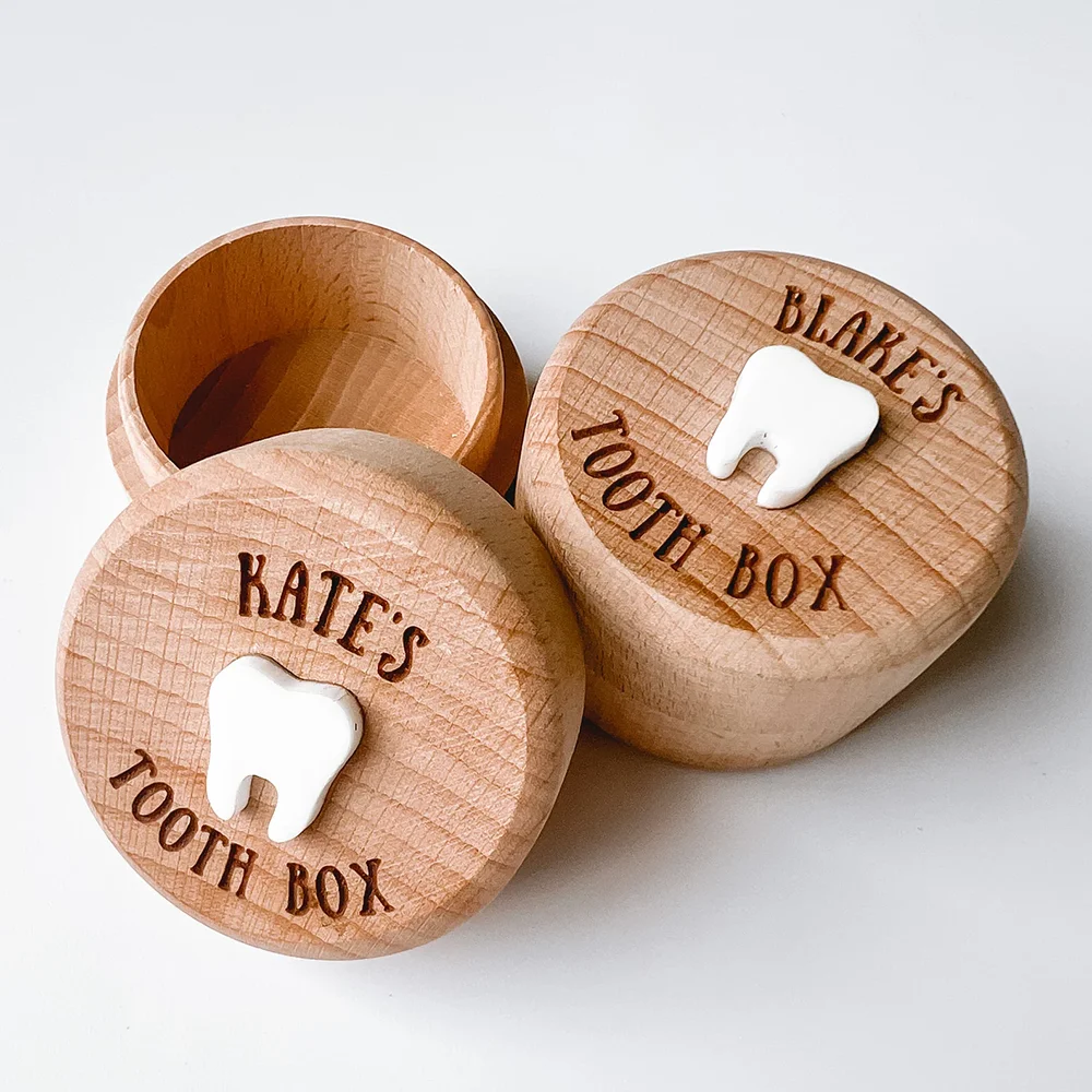 

Personalized Name 1Pcs Tooth Fairy Beech Wood Box Children's Deciduous Teeth Storage Wooden Box with Lid Kids Teething Gifts