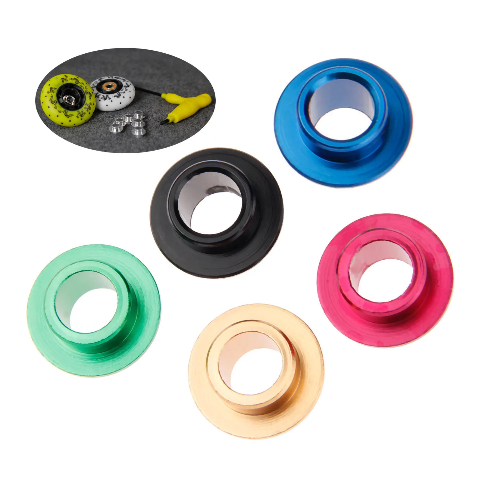 8 Pcs Aluminium Alloy Sports Bearing Spacer Bushing Skateboard Scooter Roller Inline Skate Wheel Inner Diameter 8mm 5 Color