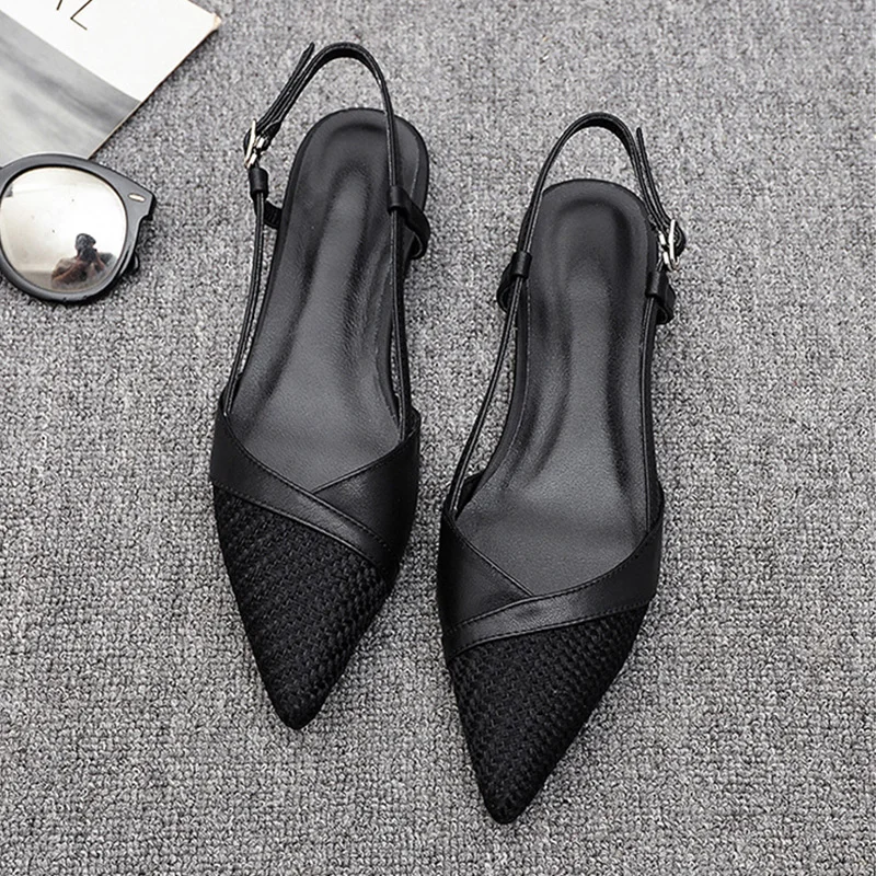 Women\'s Summer Sandals Luxury Elegant Casual For Women Trend 2024 Comfortable Barefoot Black Outdoor Low Heels Pointed Toe Shoes