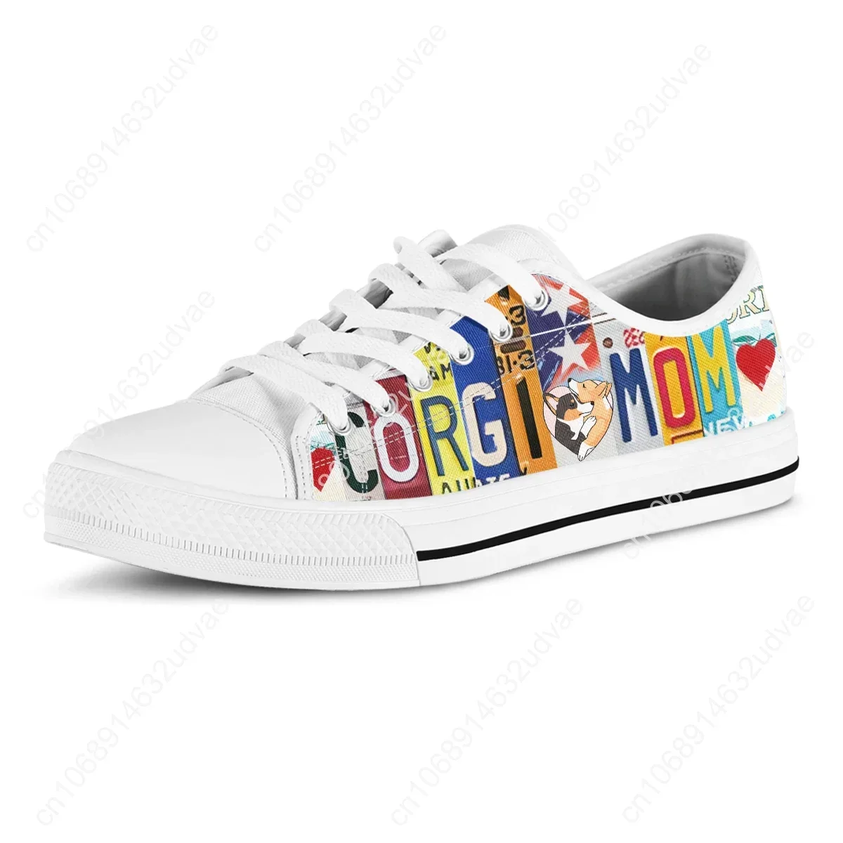 Sapatilhas Corgi Low Top para mulheres e adolescentes, tênis casual de lona, sapatos Corgi leves, impresso em 3D, placa de licença