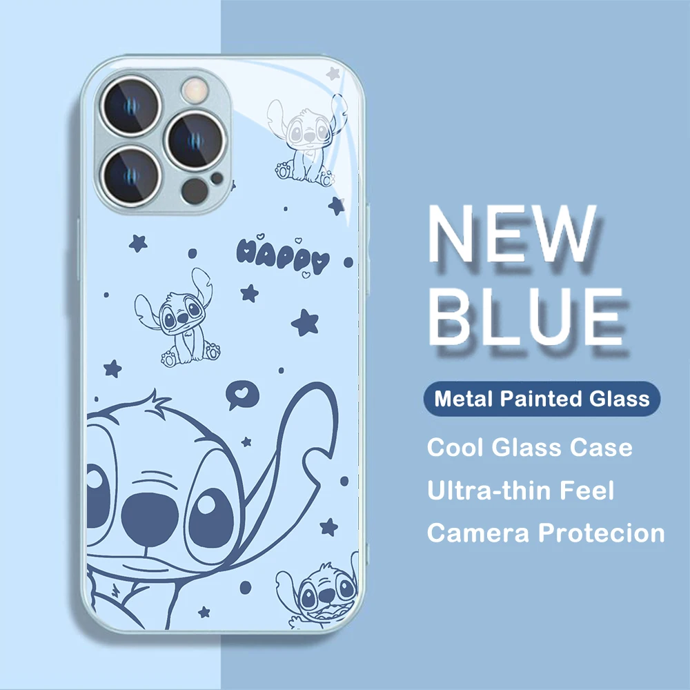 Disneys Pink Stitch Metallic-Color Phone Case For iPhone X XR XS 16 15 14 13 12 Mini 11 Pro Max 7 8 SE 20 Plus Glass Hard Cover image 5