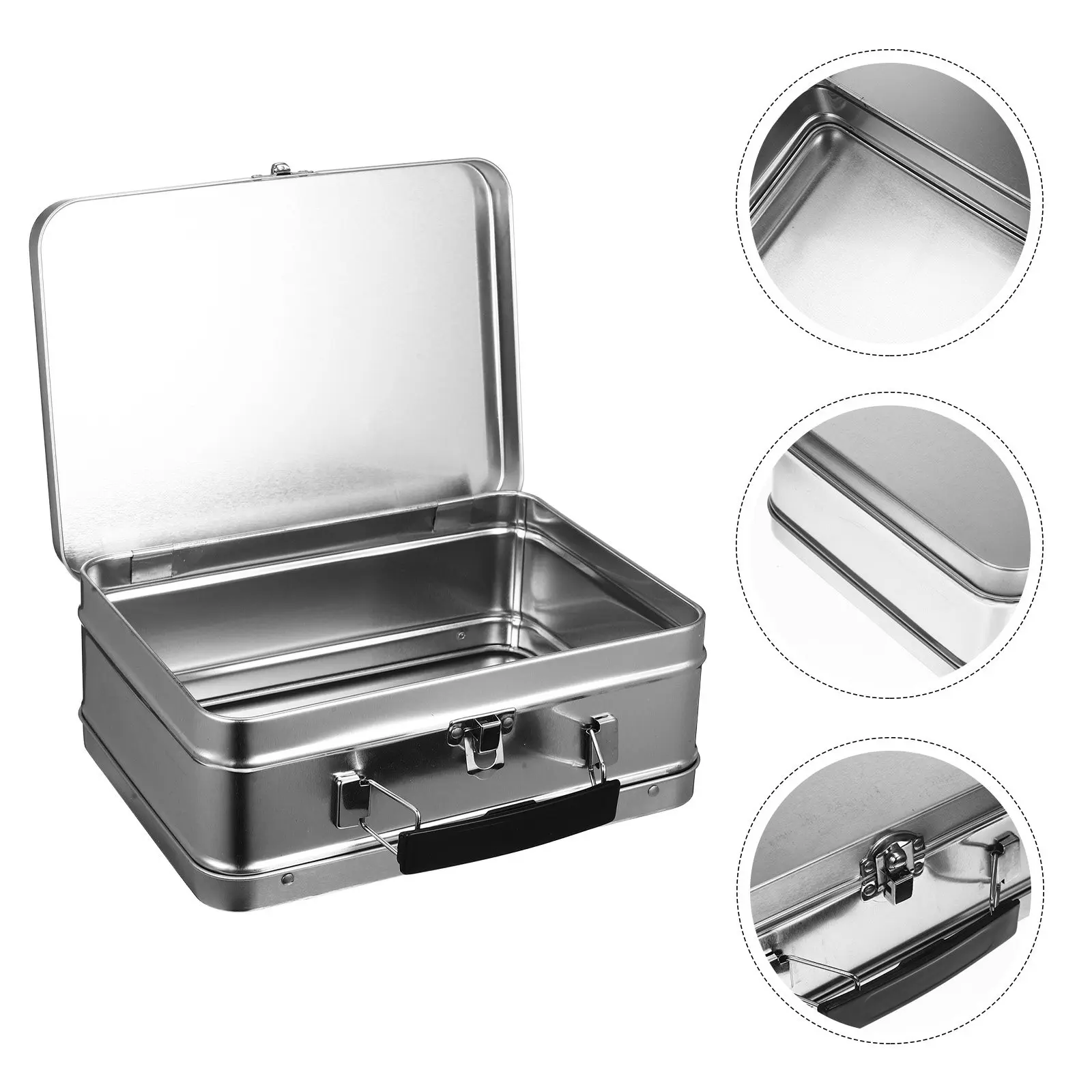 

Large Capacity Tinplate Carry Box Handheld White Rectangular Sundries Jewelry Storage Organizer Multipurpose Desktop Storage