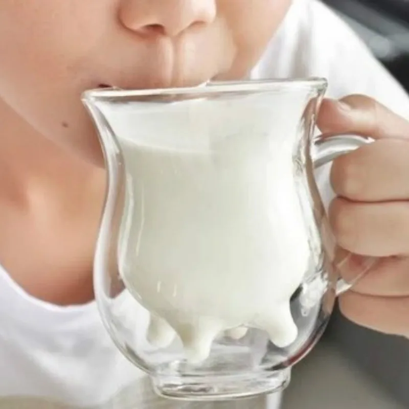 Cute Milk Mug Double Layer Heat-resistant Glass Cow Cup Clear   For kids Drink Water Juice Coffee Mugs Container WJ112116