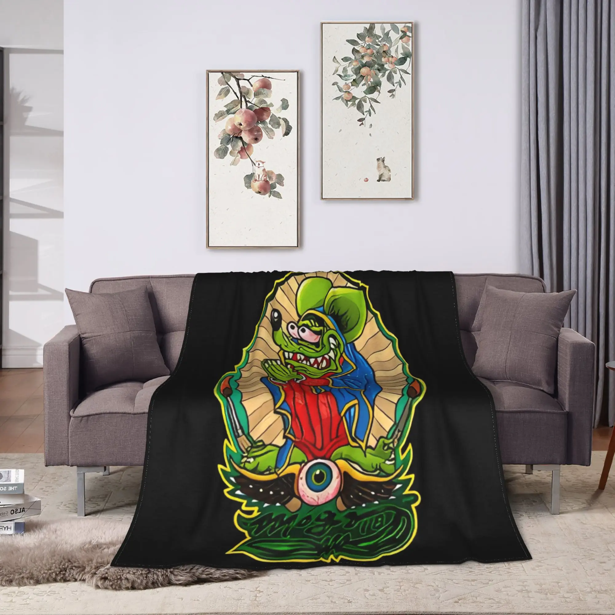 Custom Anime Cartoon Rat Fink Flannel Blankets  Soft Bedding Throws for Couch Bed Decorative Bedspread Sofa Bed Cover