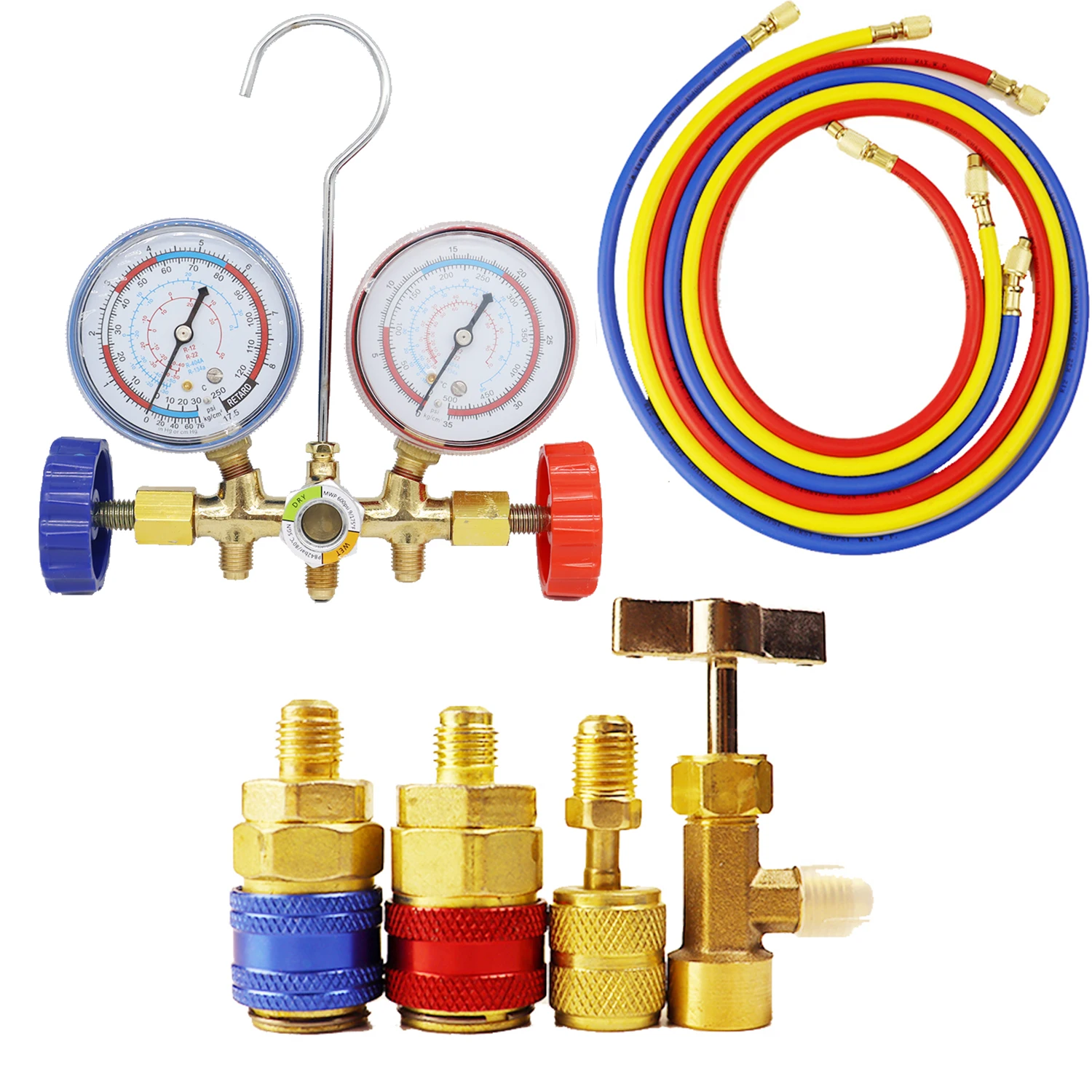 For R12 R22 R404A R134A Refrigerant Manifold Gauge SET Air Condition Refrigeration Set Air Conditioning Tools Hose and Hook