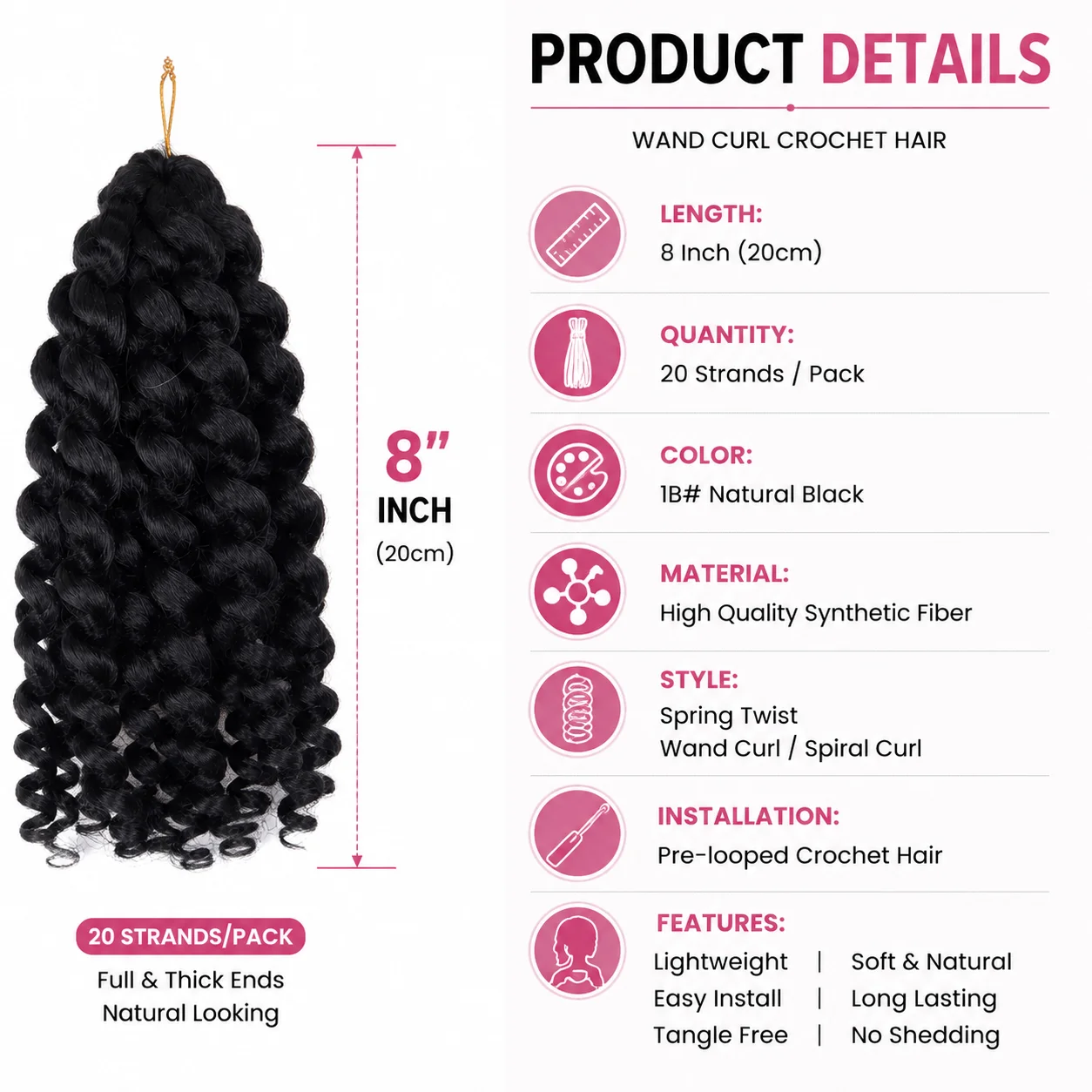 8 Inch Jumpy Wand Curl Crochet - Crochet Braiding Hair 评论和价格