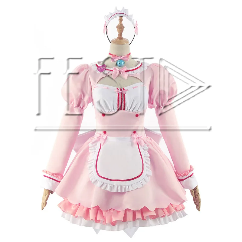 Nekopara Chocolate Vanilla Coconut Azuki Cosplay Costume Maid Lolita Dress Blue Pink Purple Yellow Skirt Stockings Accessories