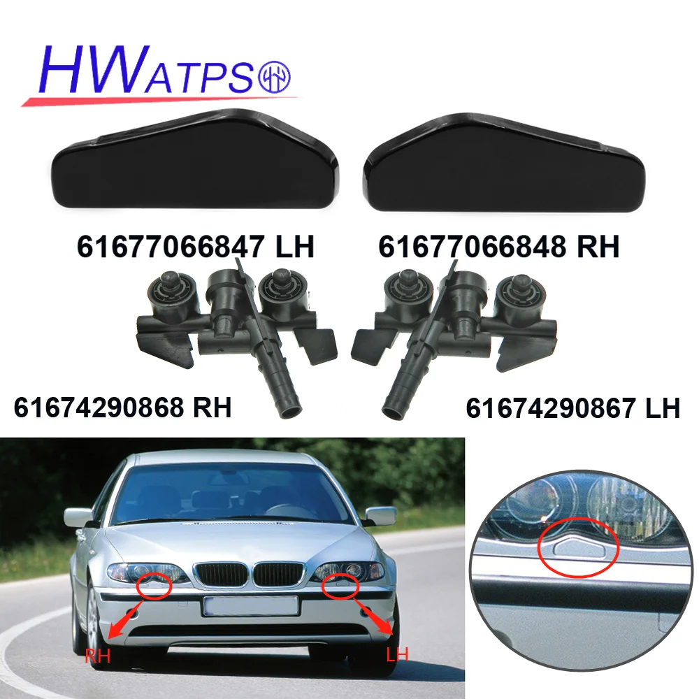 For BMW 323i 325i 328i 330i M3 1999-2006 New Headlight Washer Telescopic Nozzle Cap Cover 61674290867 61674290868 61677066848