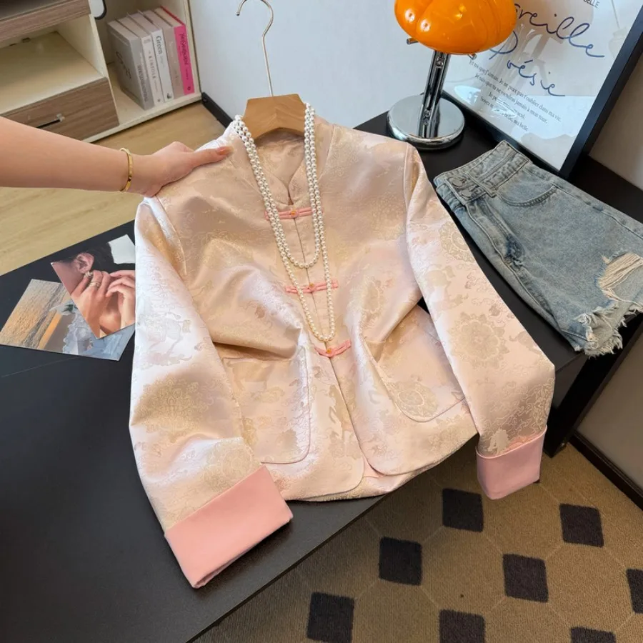Original New Chinese Eastern Ancient Flavour Embroidered Satin Retro Improved National Style Long Sleeve Top Coat