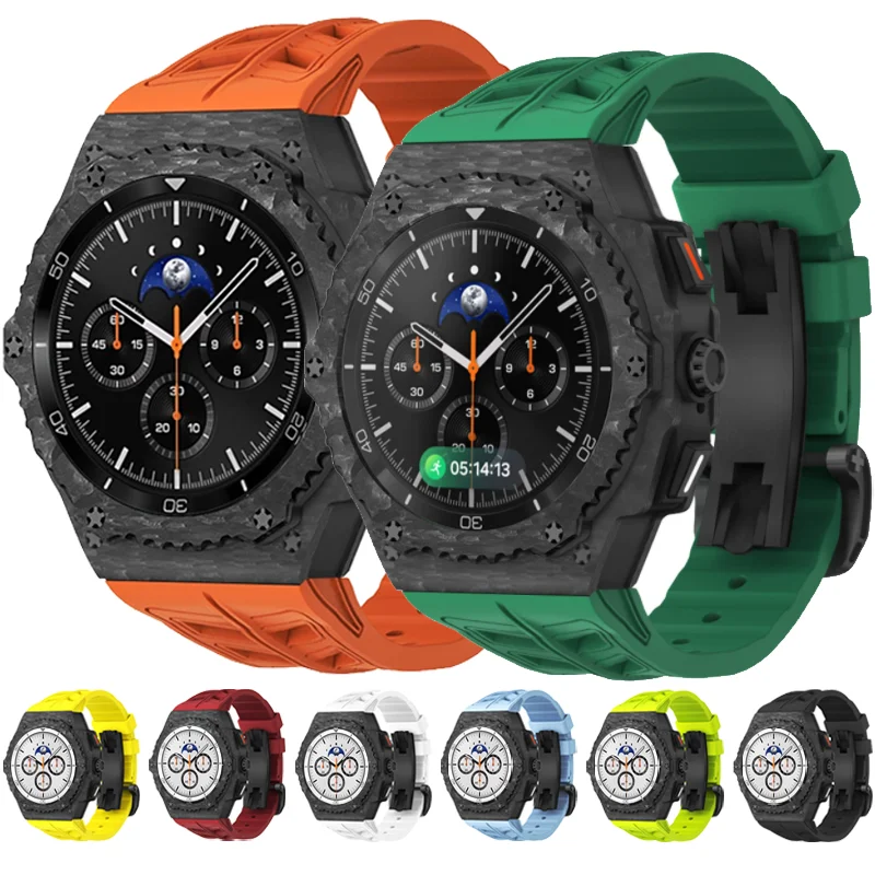 

Luxury Carbon Fiber Modification Kit for Samsung Galaxy Watch 8 Classic 46mm Fluororubber Band for Galaxy Watch 8 44 Accessories