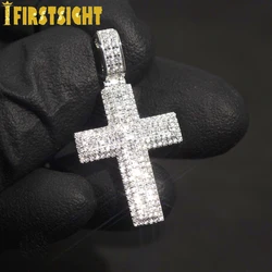 New Iced Out Bling Rectangle CZ Cross Pendant Necklace Gold Silver Color Charm Hip Hop Religious Fashion Mens Women Jewelry
