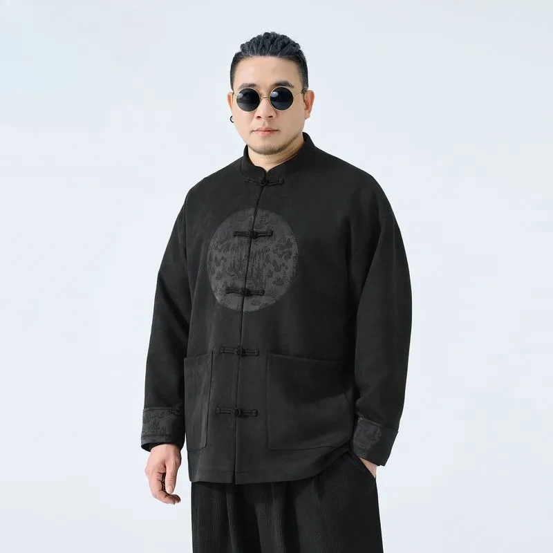 

Новый мужской костюм Тан в китайском стиле больших размеров, осеннее новое замшевое пальто с воротником-стойкой, модная мужская одежда для отдыха