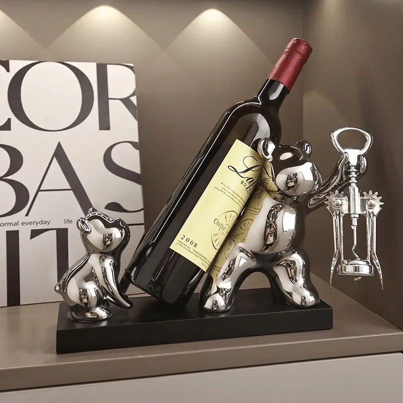 Ceramic Electroplated Parent Child Bear Wine Rack Home Decor Soft Ornament for Wine Cabinet Living Room Decoration Gift