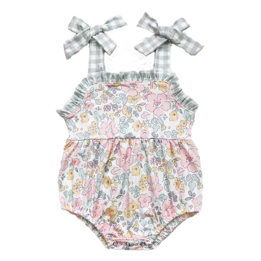 

SR0921 Baby Girls Pink Green Flowers Straps Summer Rompers