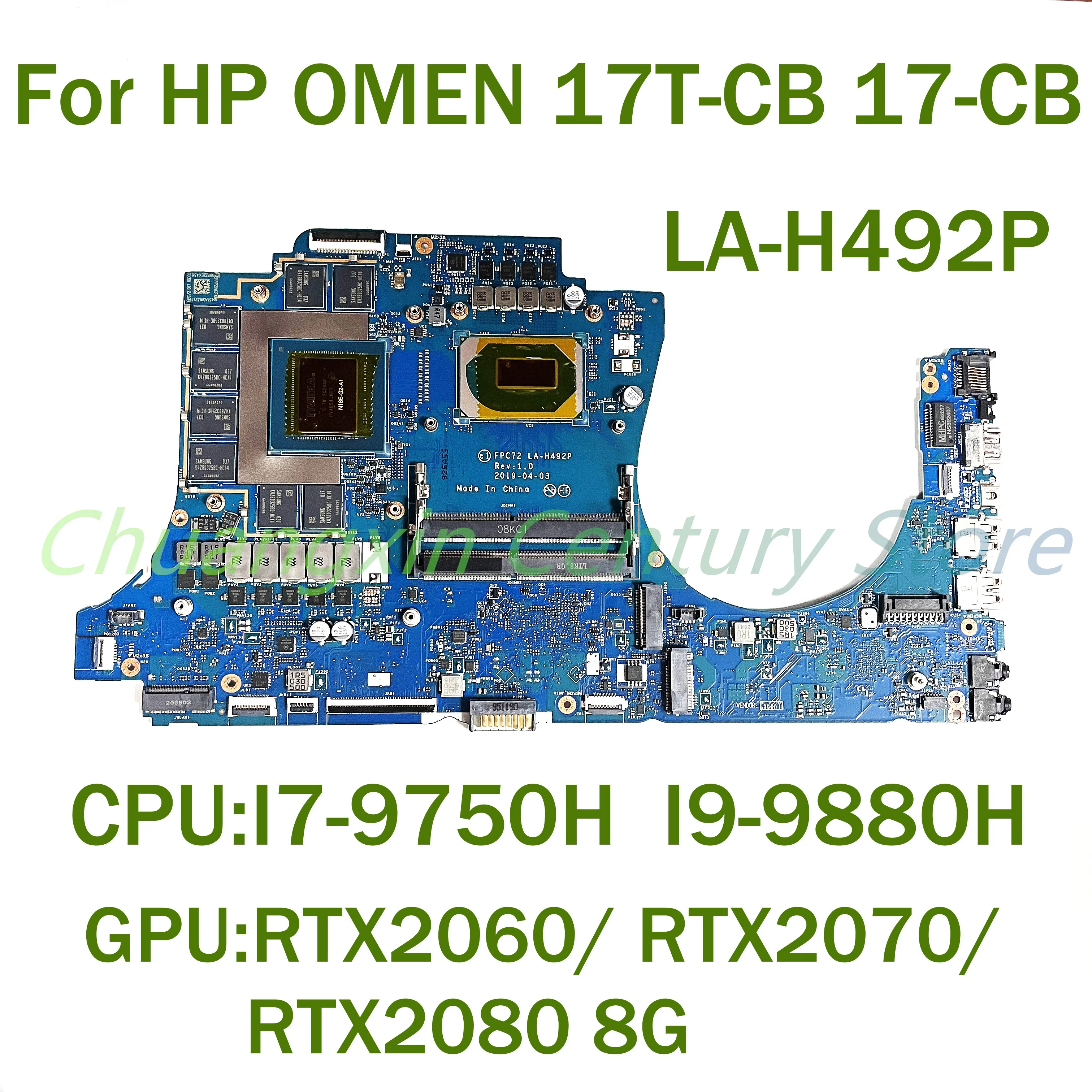 LA-H492P motherboard for HP OMEN 17T-CB 17-CB Laptop with CPU: I7-9750H I9-9880H GPU: RTX2060 6G/RTX2070 8G/RTX2080 8G 100% Test