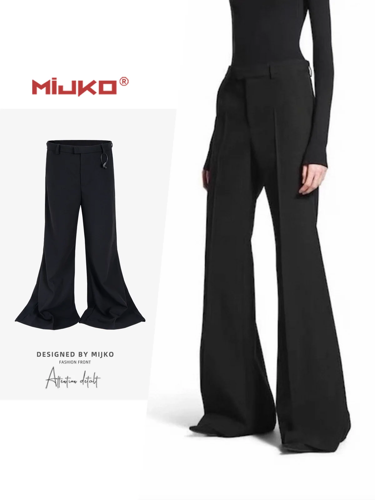 

MIJKO Micro Flared Pants Wide Leg Foot Black Trousers for Men And Women Comfortable