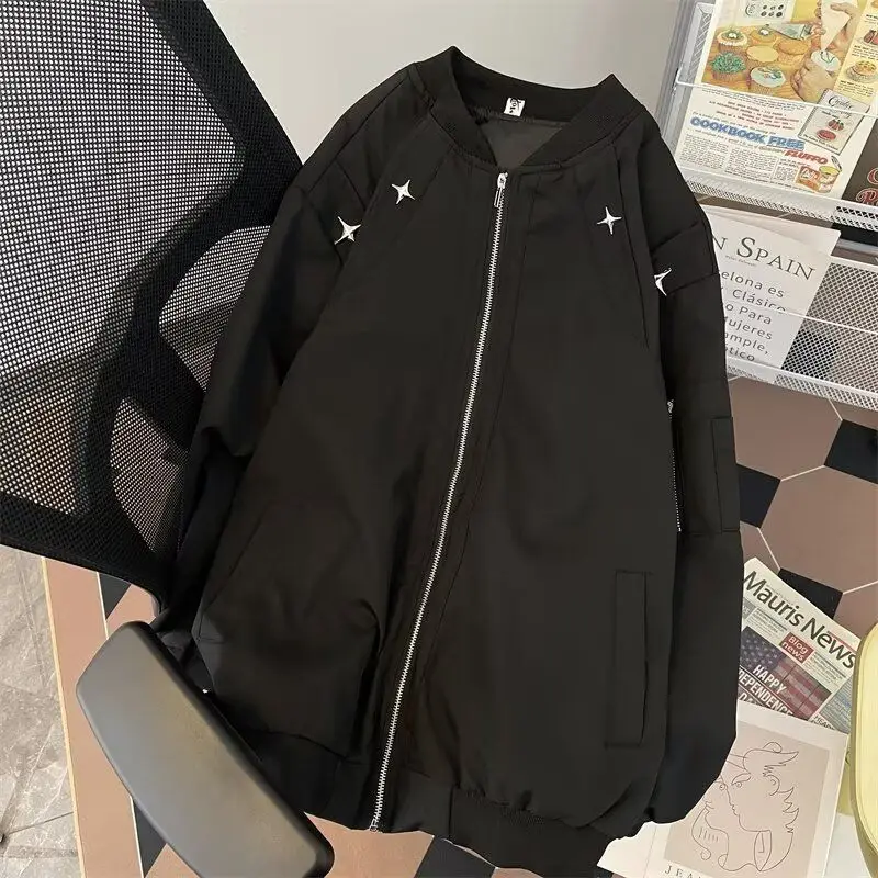 

Ретро-куртка в американском стиле, весна-осень 2024, свободного кроя, из полиэфирного волокна, удлиненная, верхняя одежда