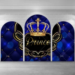 Royal Blue Crown Little Prince Arch Backdrop Cover Boys Headbord Newborn Baby Shower 1st Birthday Party Arched Wall Background