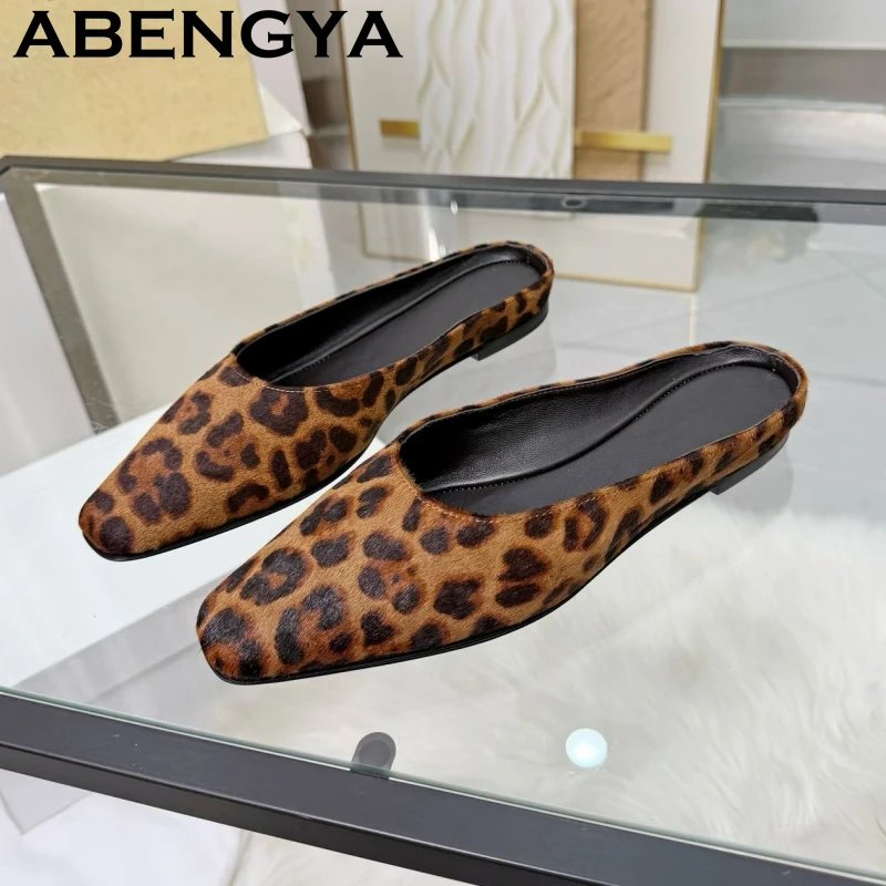 2026 Summer Retro Square Toe Flat Slippers Women Suede Leather Slip On Lazy Loafers Flat Mules Casual Beach Slides Shoes Female