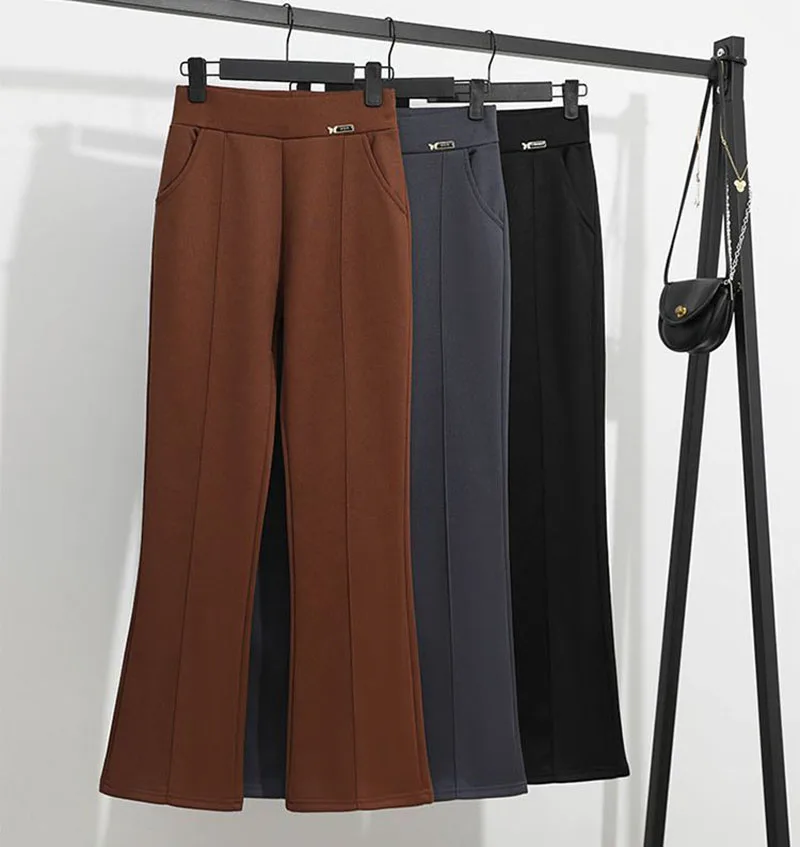 Pantalon évasé légèrement évasé taille haute en velours épais Printemps-Automne 2026 pour femme, drapé décontracté, polyvalent, style décontracté pour mère