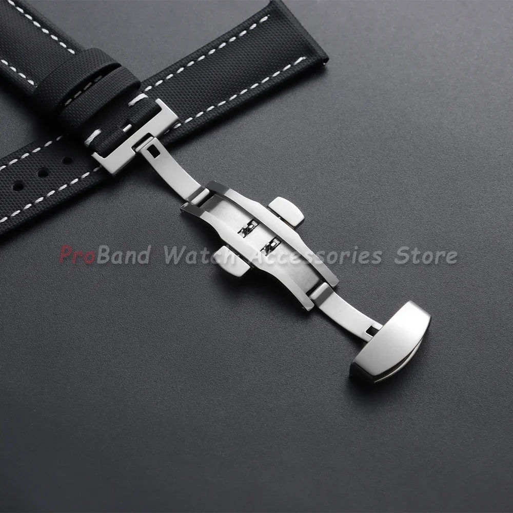 18/19/20/21/22mm Business Sailcloth Watch Strap for Omega for Seiko Butterfly Buckle Bracelet Quick Release Leather Watchband view 4