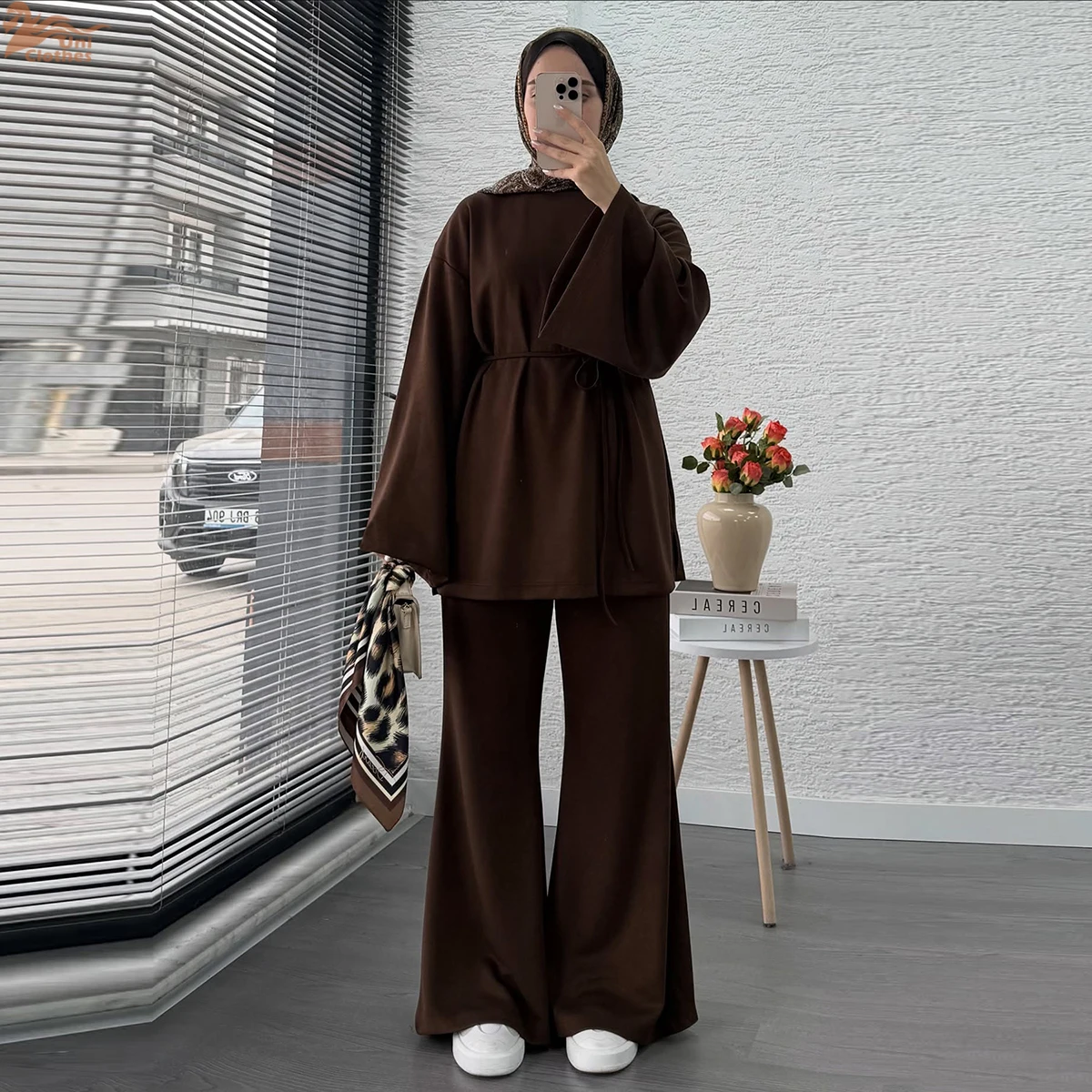 

Осень 2025 года, 100% хлопок, скромная мусульманская женская туника и свободные брюки, комплект из 2 предметов, исламская одежда, женский комплект, комплект брюк Абая