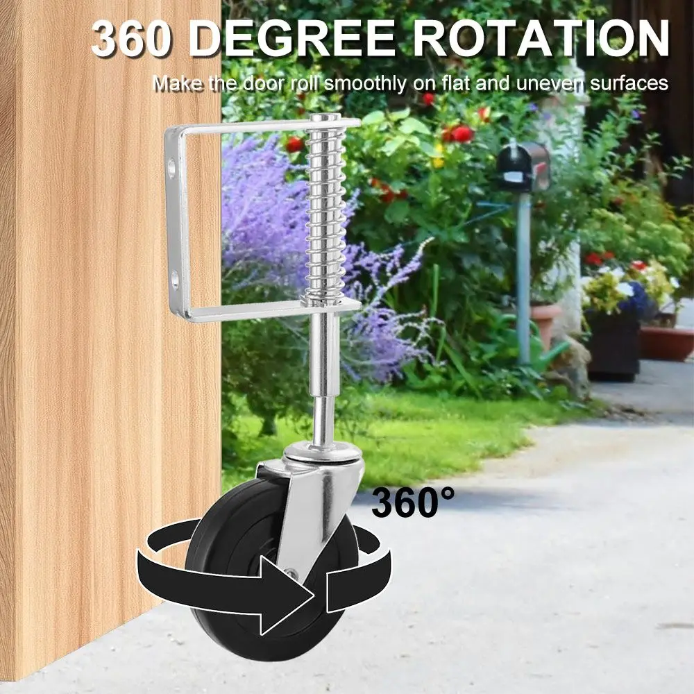 4 Inch Door Gate Wheel Rubber Heavy-duty Spring Loaded Caster 70kg Load Capacity 360°Rotatable Spring Damping Wheel Household