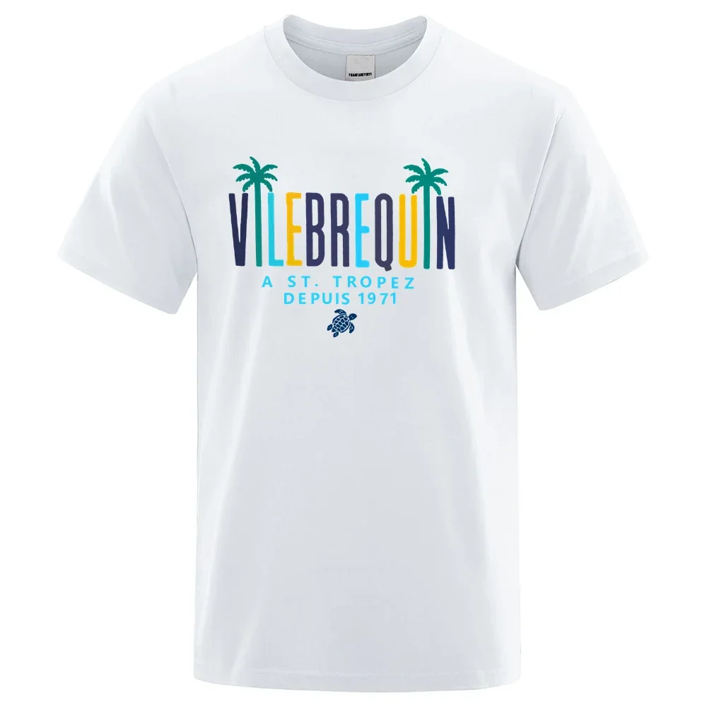 New round neck T-shirt for summer loose casual and comfortable fashion brand Vilebrequin letter printed men's short sleeved