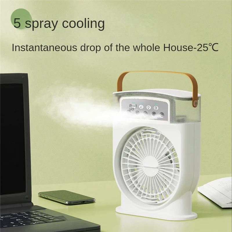 Air Conditioner Fan USB Personal Air Cooler Mini Humidifier Misting Fan with 7 Colors LED Lights Portable Fan-White