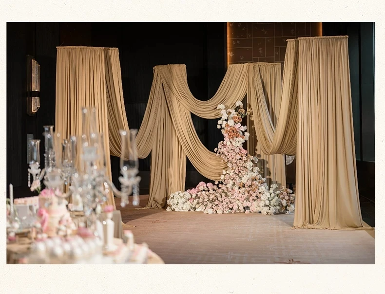 60 m lange Hochzeitsbühnendekoration, neuer Hintergrund, transparente Vorhänge aus elastischem Milchseidenstoff – Detail 6
