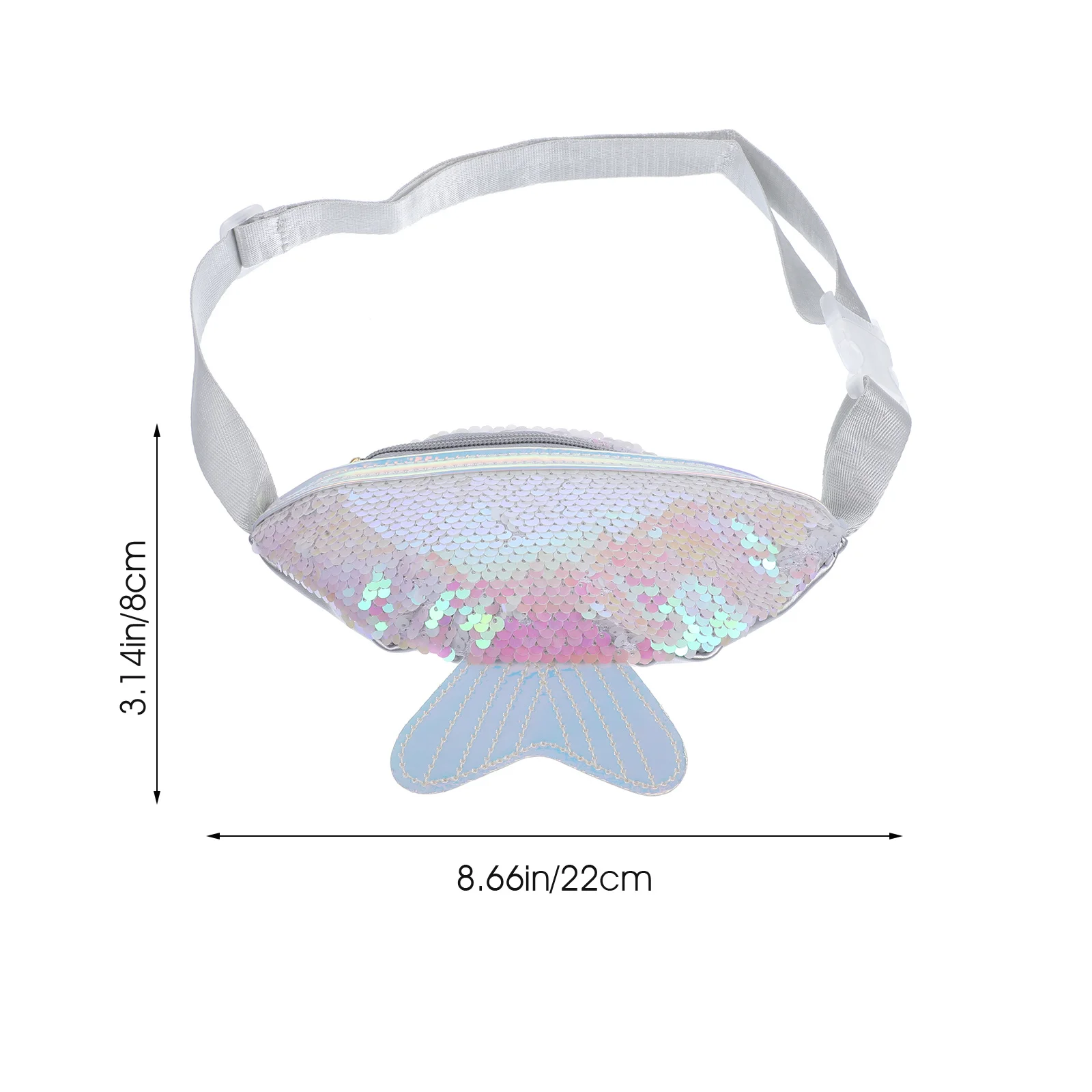 Riñonera de cola de pez con lentejuelas blancas, bandolera ligera de PU, bolso de pecho multifuncional, riñonera deportiva informal