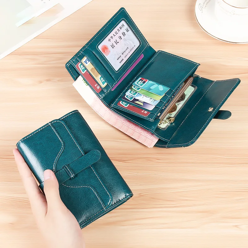 Purse women's short simple all-in-one atmosphere leather three-fold multi-card soft cowhide wallet multi-function card package