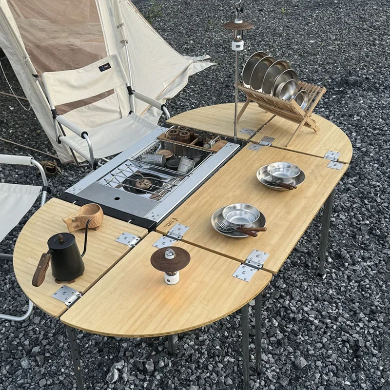 Camping IGT Table IGT Outdoor Mobile Kitchen Bamboo Extension Board Telescopic Legs IGT Corner Board Side Board Free Combination