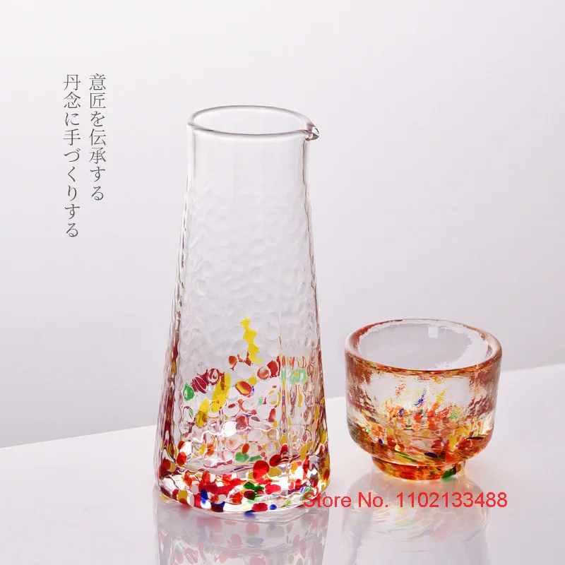 5 Pc Crystal Color Dot Hammer Pattern Sake Set 1 Pcs Sake Bottle And 4 Pcs Sake Cups Japanese Style Wine Decanter Shot Glass Set