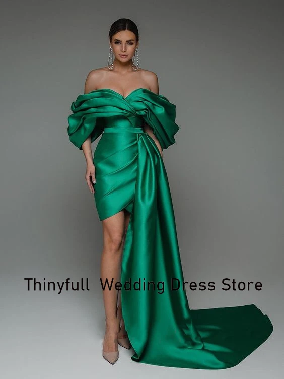 Thinyfull-Vestido corto de sirena para fiesta de noche, minivestido de satén con hombros descubiertos, con cordones, elegante y Formal, color verde