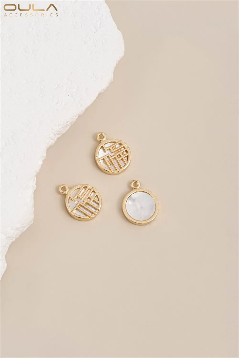 

14K Gold-plated "Fu" Character Pendant with Sea Color Shell and Zircon Edge "Fu" Character and "Fu" Pendant, Diy Jewelry Pendant