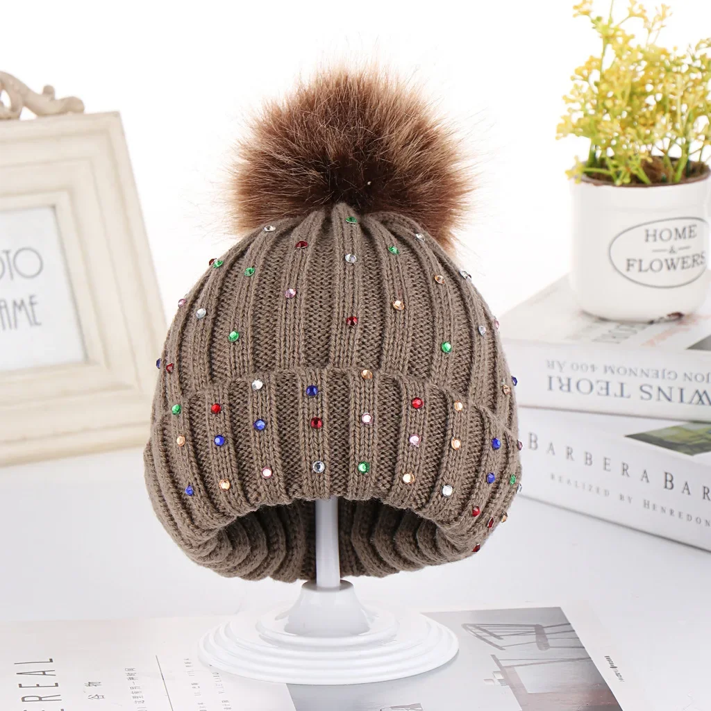 Winter Children Boy Girl Crochet Artificial Pompom Hat Knitted Toddler Kids Caps With Pompon Baby Beanie Hats Bonnet