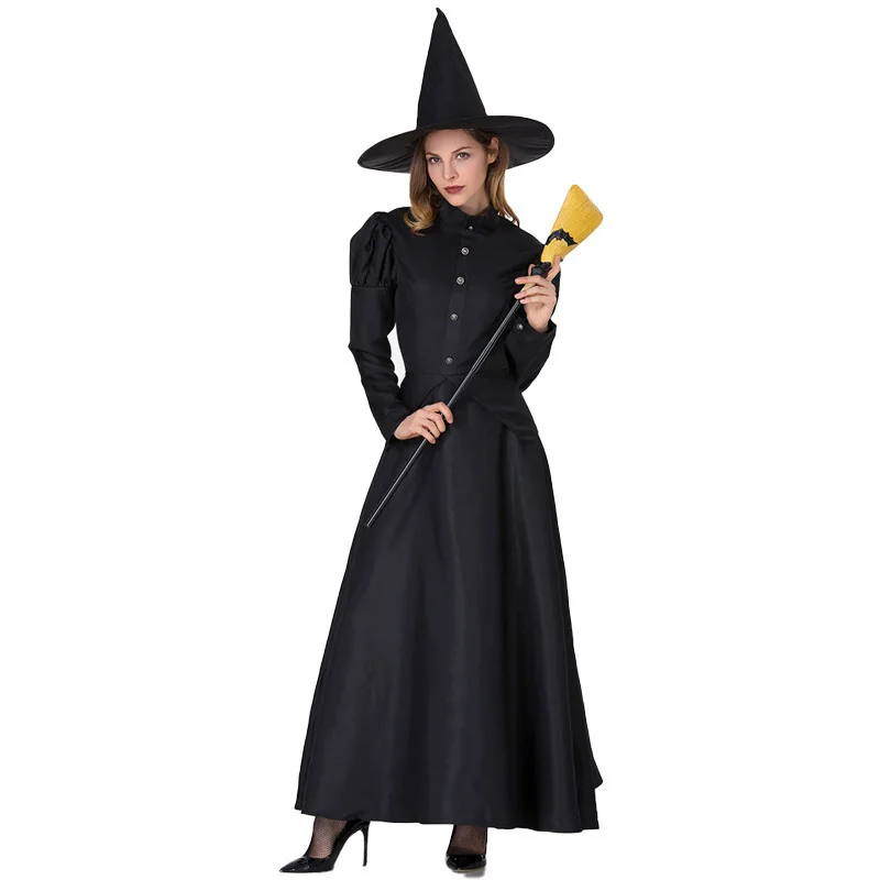 زي الهالوين الساحرة للبالغين للمرحلة |   مجموعة أزياء الساحرة السوداء للوالدين والطفل (مع ملحقات القبعة والمكنسة)