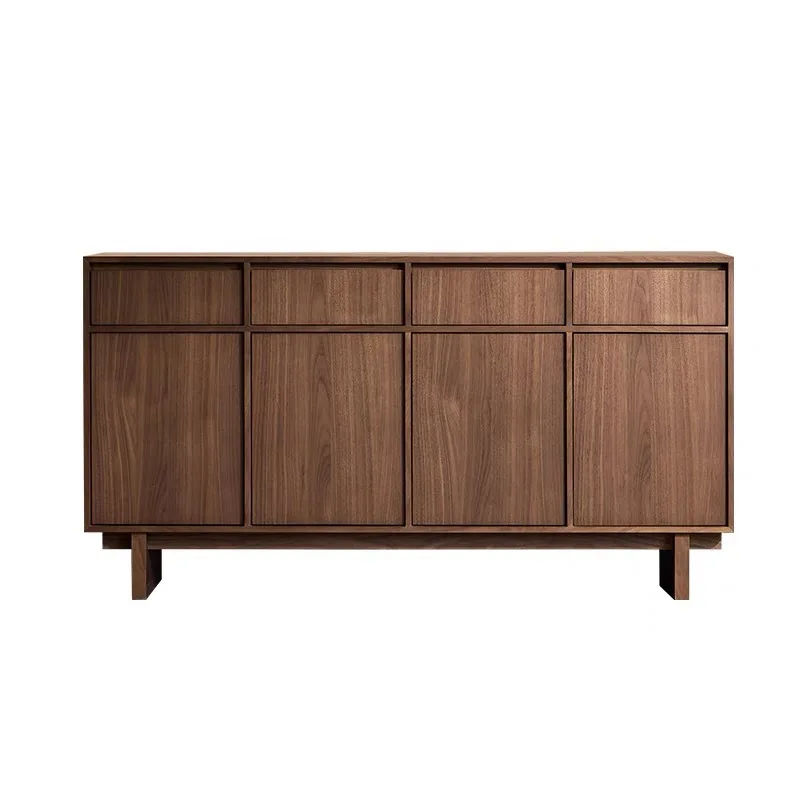 Nordic solid wood sideboard, skeleton line, black walnut, double door cupboard, wabi-sabi cabinet, medieval entryway storage cab