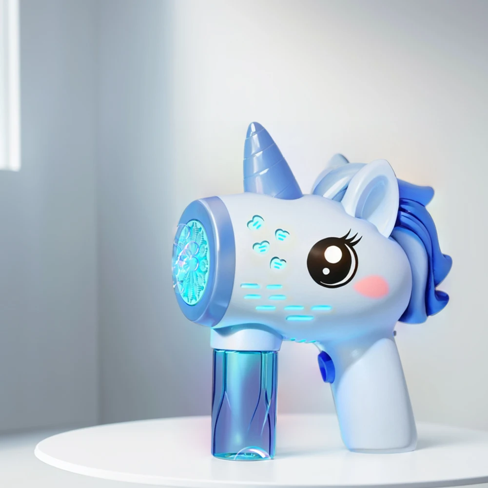 Elektrische Einhorn-Seifenblasenpistole, automatischer Seifenblasenmacher mit Licht, Seifenblasenblaster, Geburtstagsgeschenke für Jungen und Mädchen im Alter von 3, 4, 5, 6 Jahren