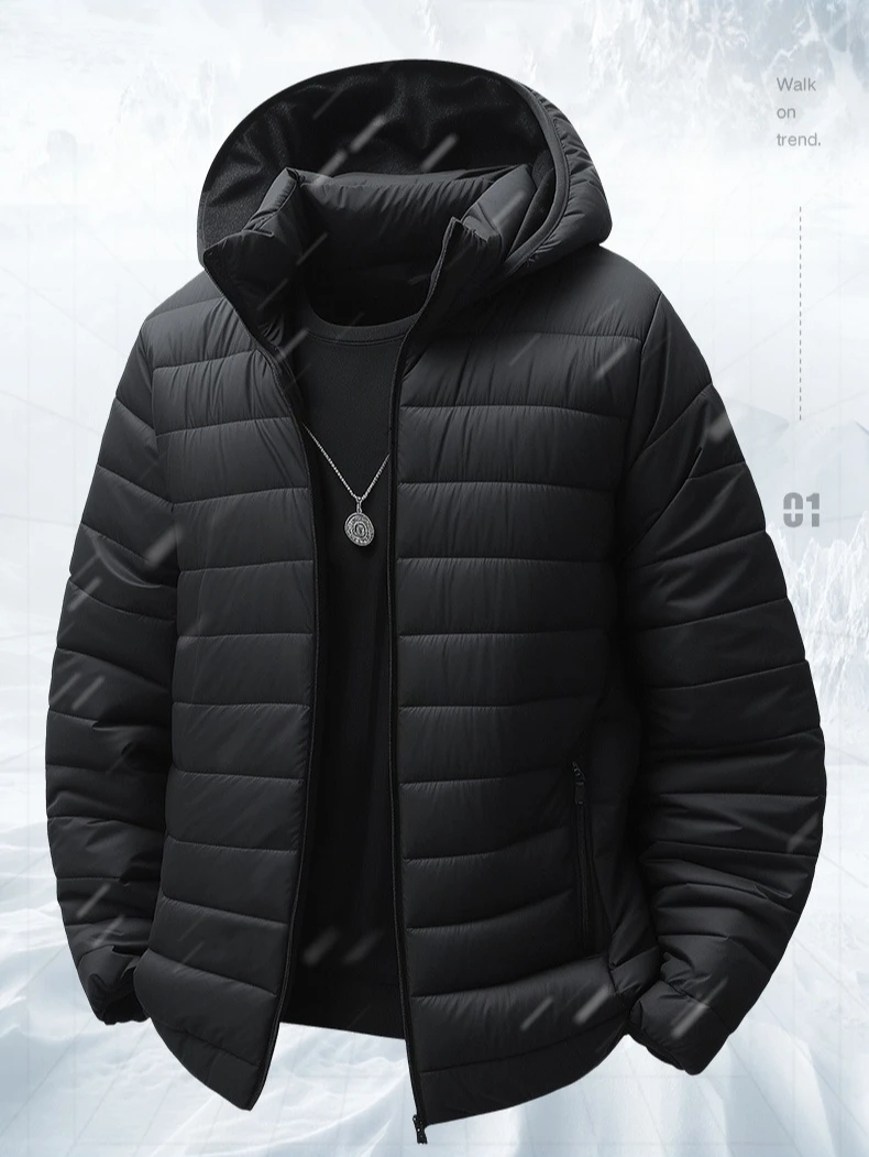 

For 100kg Men Winter Fleece-Lined Thickened Cotton Coat Business Casual Windproof Warm Lightweight Hooded Jacket Sports Jacket