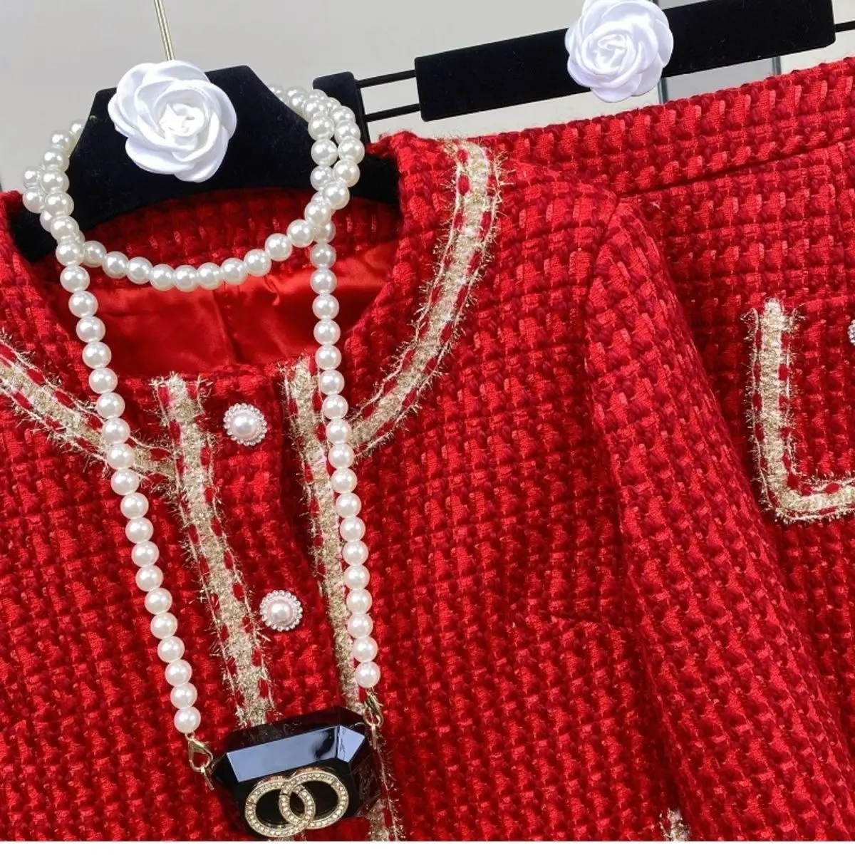 Women’s Tweed Jacquard Pink Suit Jacket Coat Top And Mini Skirt Two Piece Set Elegant Chic Outfit Winter Party Fragrant Clothin