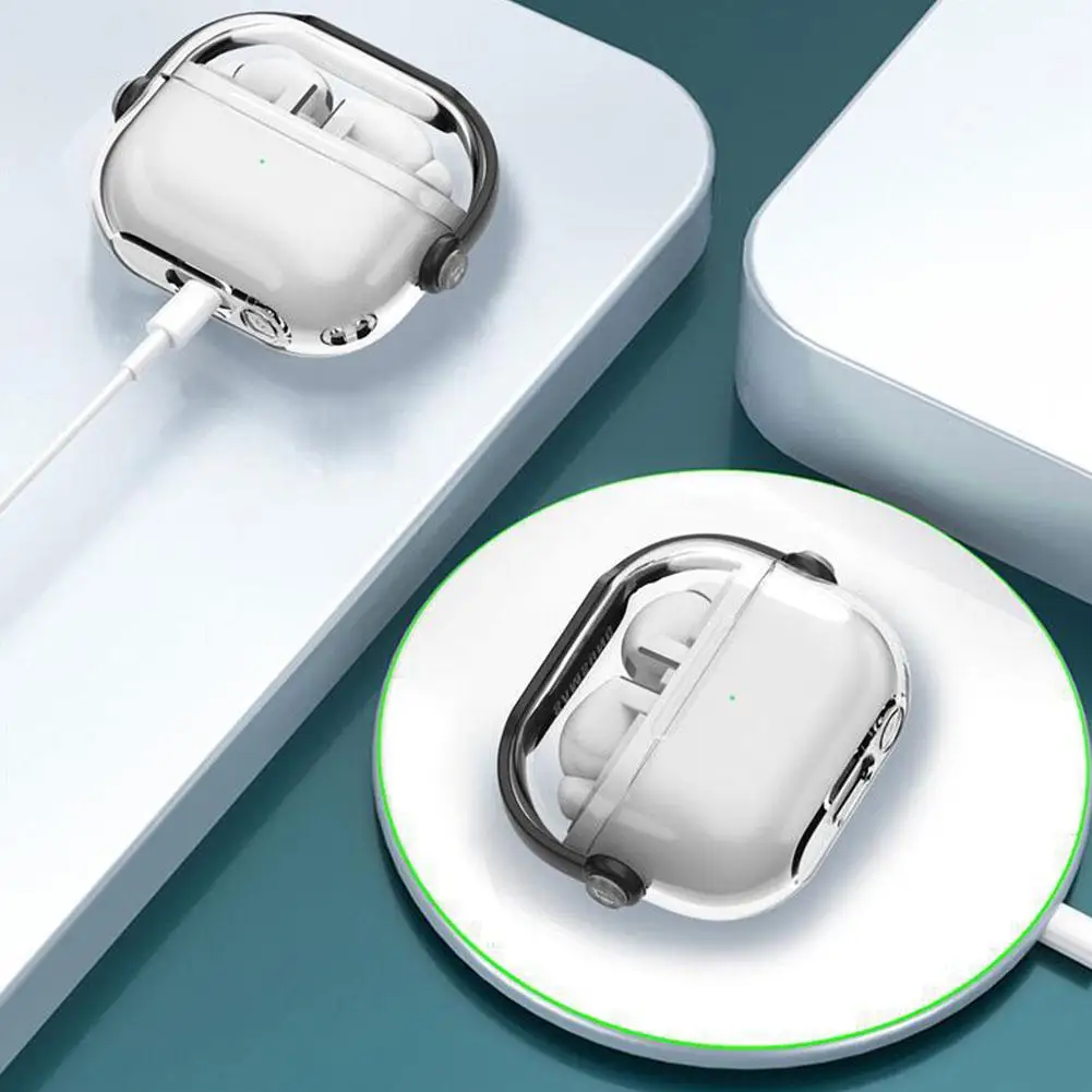 

Подходит для Apple Airpods 4/pro2/pro Защитный чехол с замком и кронштейном, прозрачный чехол для наушников, подходит для Apple Airpo T8B5