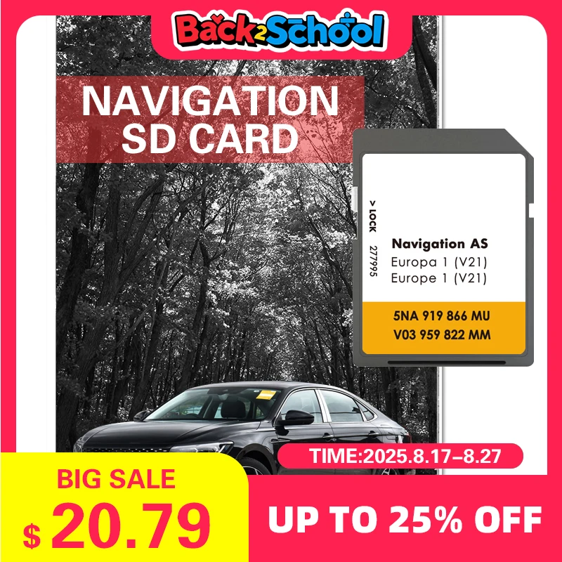 La più recente aggiornamento del 2025 per la navigazione multimediale VW Discover AS V21 Mappa UK Europa Sat Nav Scheda SD da 32 GB