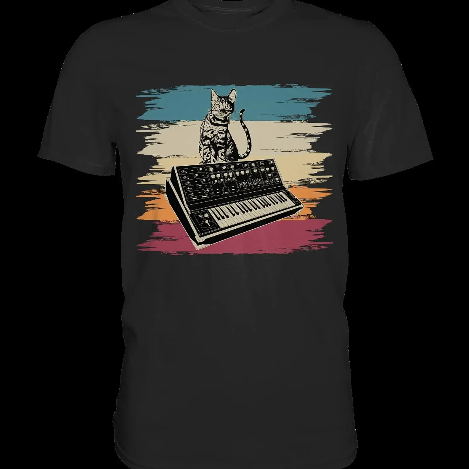 Modular Synthesizer Elektronische Musik Analog Cat T Shirt vintage Washed Casual Unisex Stretched Comfortable Stylish fashion