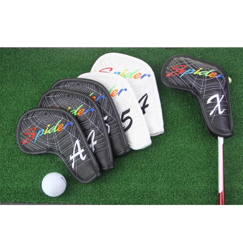 Golf Iron Cover Club Head Protective Cover Spider Web Embroidery Head Cover Golf Cap Cover Waterproof 10 Pcs/Group